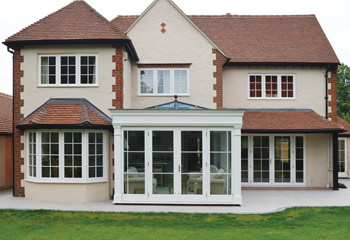 Recessed Edwardian Slimline Casement windows and French Doors for this Cottage extension in Dunsfold, Surrey